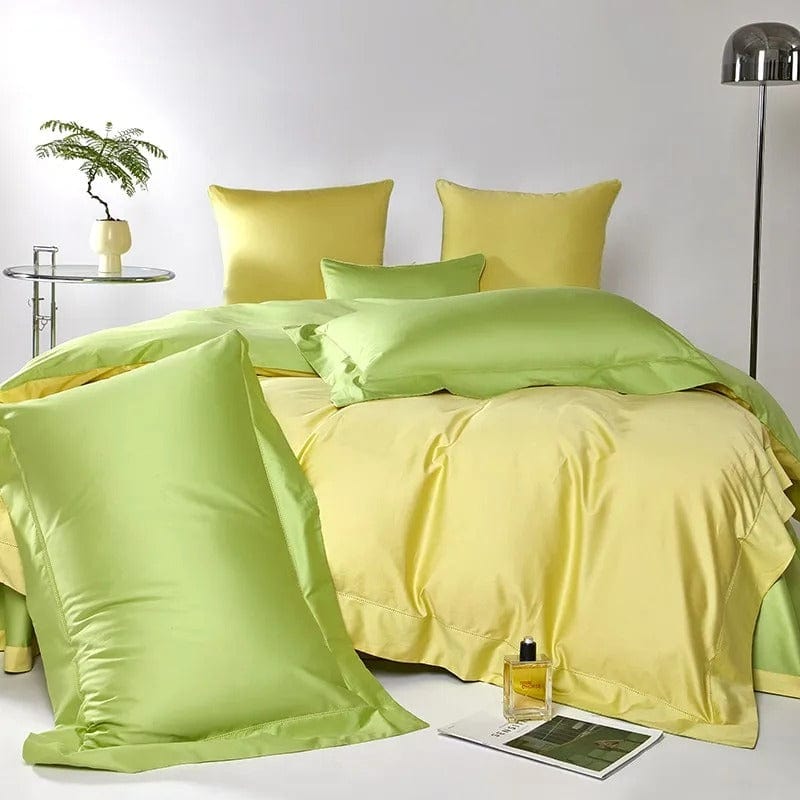 Egyptian Cotton Duvet Cover Set | 78.7 - 90.6 in | Dual-Tone Yellow Green | Luxury Bedding for Queen & King Beds | Brick by Brick