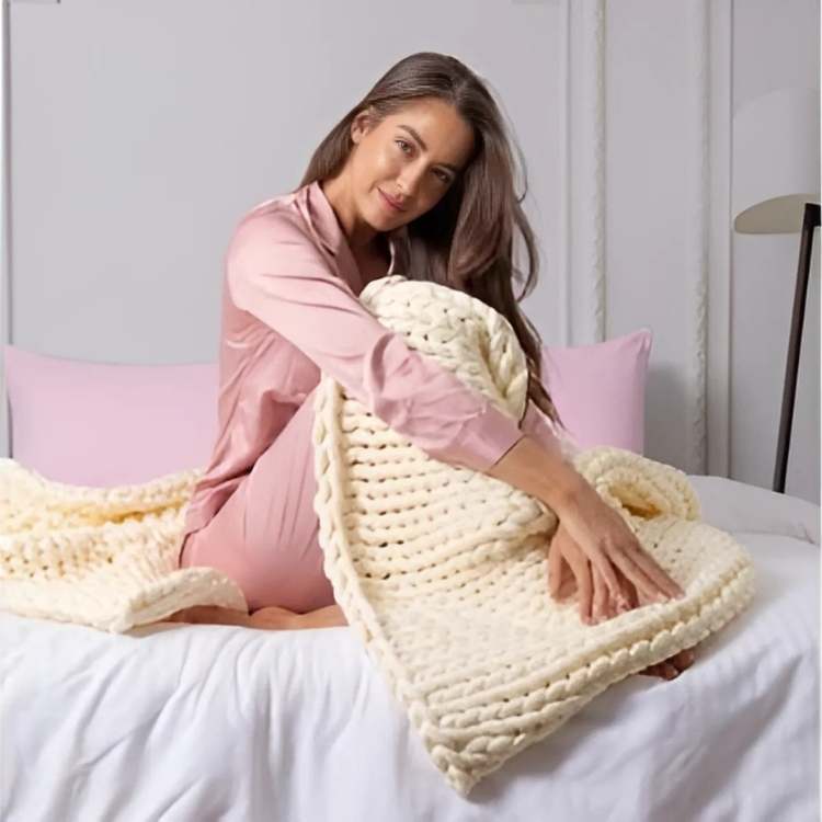 Knitted Weighted Blanket | Breathable Soft Throw | Stress Relief Comfort | Brick by Brick