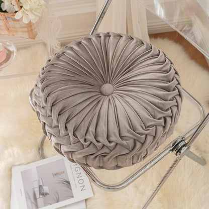 Round Velvet Cushion | 13.7 x 4.7 in | Pleated Velvet Design with Center Button | Decorative Modern Accent | Brick by Brick
