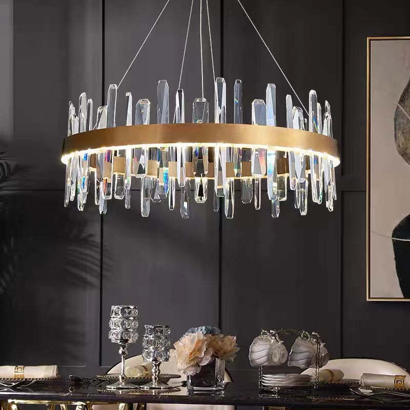 Modern Crystal Chandelier | 31.5" x 11.8" | LED | Gold Plated | Adjustable Pendant | Brick by Brick