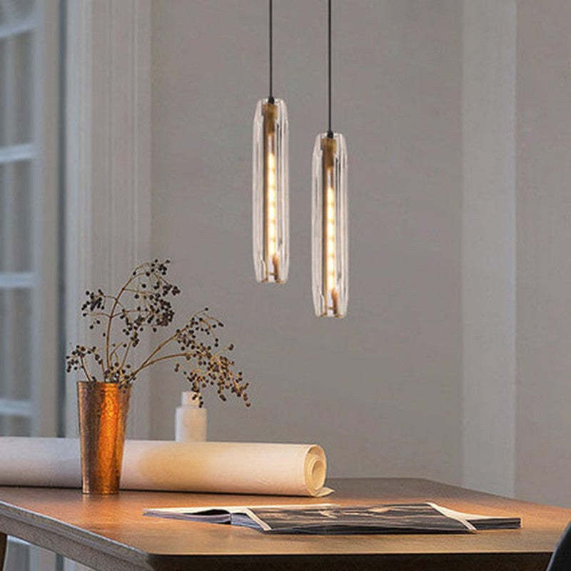 Small Glass Chandelier Pendant | 2.7 x 14.9 in | Brass LED Accent Lighting | Compact & Elegant | Brick by Brick