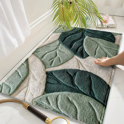 Plush Microfiber Bath Mat | Leaf Pattern | Soft Absorbent Non-Slip | Brick by Brick