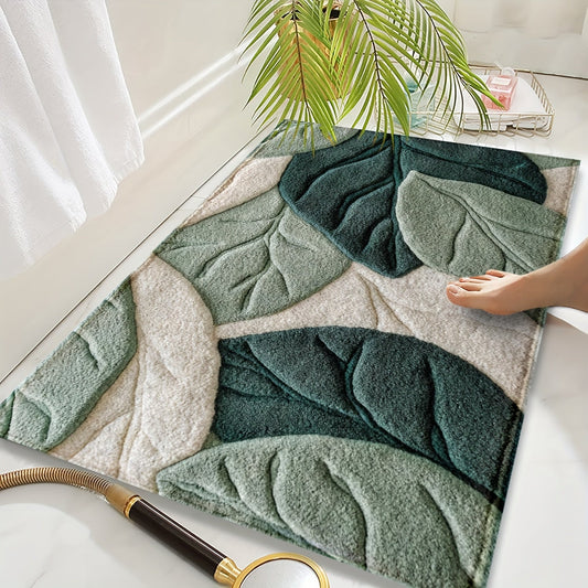 Plush Microfiber Bath Mat | Leaf Pattern | Soft Absorbent Non-Slip | Brick by Brick