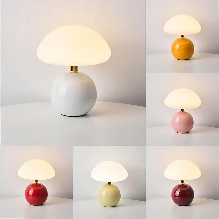 Mushroom-Style Table Lamp | 7.9 × 8.7 in | Cream Ceramic | Modern Bauhaus Design | LED Ambient Light | Brick by Brick