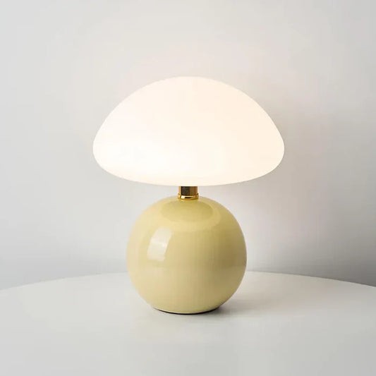 Mushroom-Style Table Lamp | 7.9 × 8.7 in | Cream Ceramic | Modern Bauhaus Design | LED Ambient Light | Brick by Brick