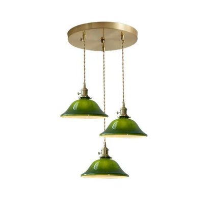 Rustic Vintage Pendant Light | D 7.5 or 9.8 in | Green Glass & Copper Finish | Industrial Ceiling Lamp | Brick by Brick
