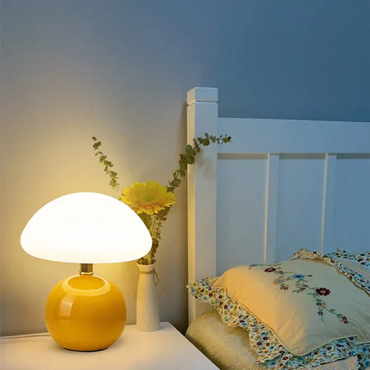 Mushroom-Style Table Lamp | 7.9 × 8.7 in | Cream Ceramic | Modern Bauhaus Design | LED Ambient Light | Brick by Brick