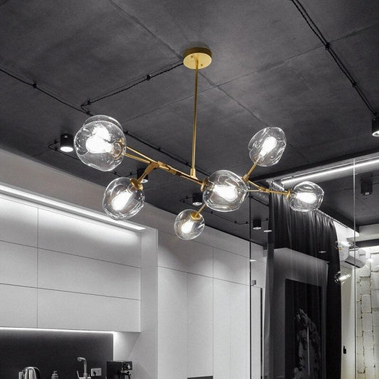 Nordic Modern Glass Pendant Light | H 31.5 - 39.3 in | Clear Bubble Design | Adjustable Brass Ceiling Fixture | Brick by Brick