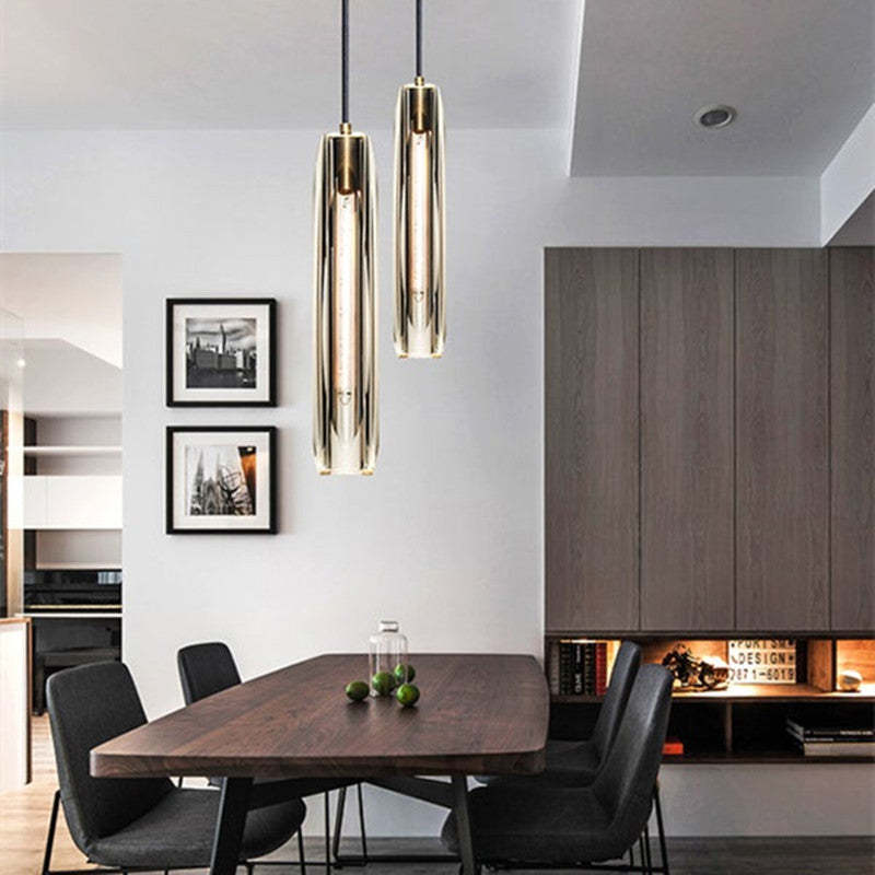Small Glass Chandelier Pendant | 2.7 x 14.9 in | Brass LED Accent Lighting | Compact & Elegant | Brick by Brick