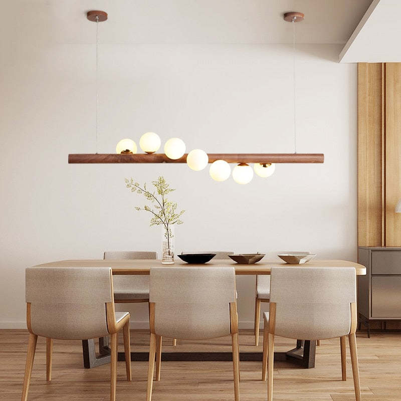Glass Bubble Pendant Light | 31.5 - 47.2 in | Wood Walnut | Modern LED Ceiling Light | Living Room | Dining Room | Brick by Brick