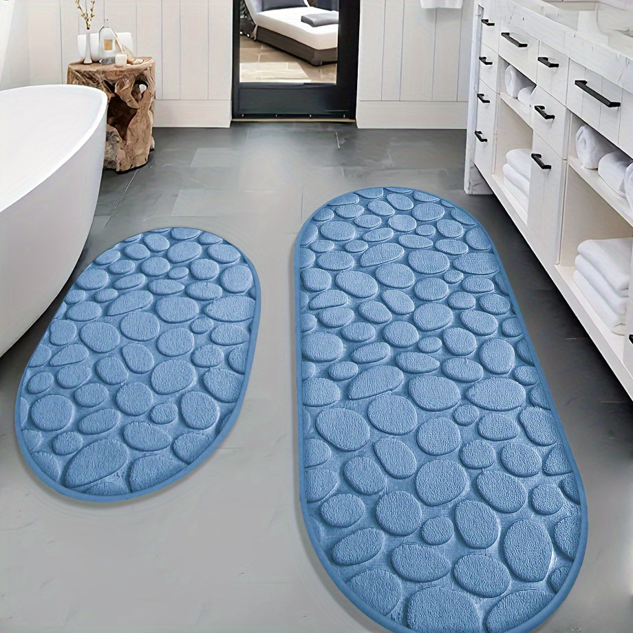 Non-Slip Shower Mat Set | 2-Piece | Soft Absorbent Polyester Bathroom Rugs | Brick by Brick