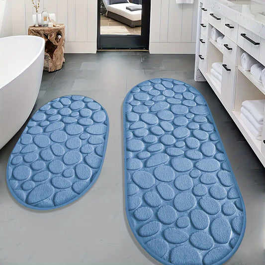 Non-Slip Shower Mat Set | 2-Piece | Soft Absorbent Polyester Bathroom Rugs | Brick by Brick