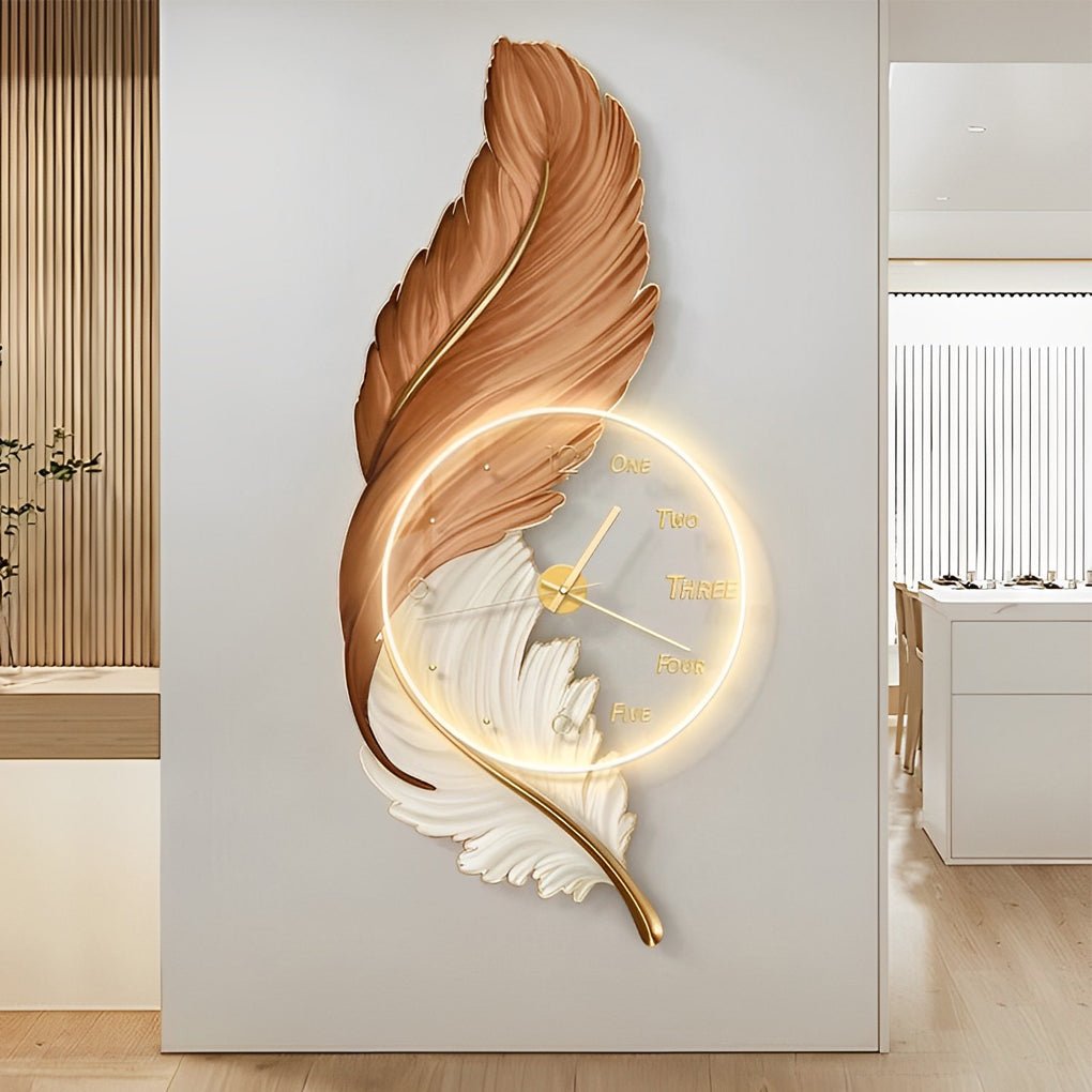 Feather Wall Clock | LED Wall Light | Unisex | Canvas Style | Ambient Lighting