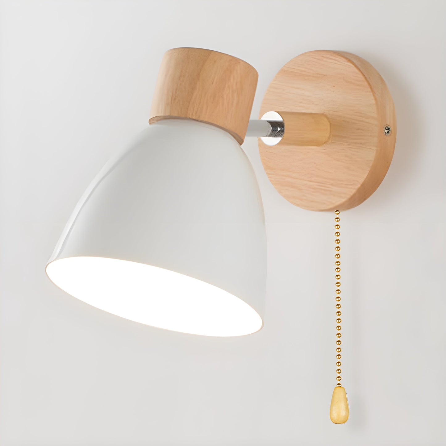 Nordic Wooden Wall Lamp | Compact E27 Light with Switch | Natural Wood