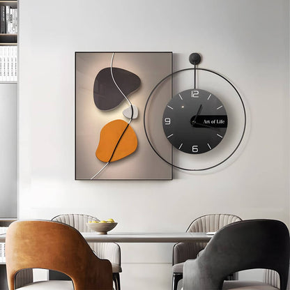 Geometric Silent Wall Clock | Modern Canvas Wall Art | Noiseless Design | 20"