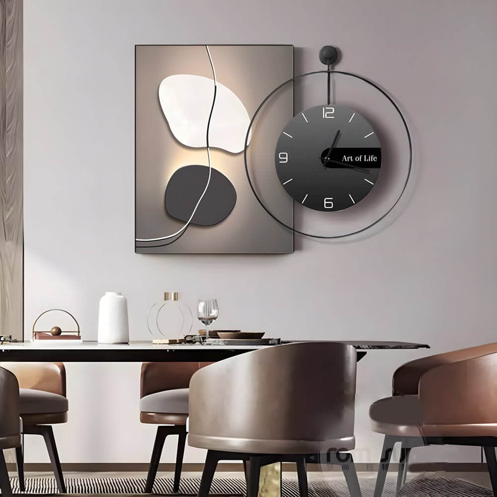 Geometric Silent Wall Clock | Modern Canvas Wall Art | Noiseless Design | 20"