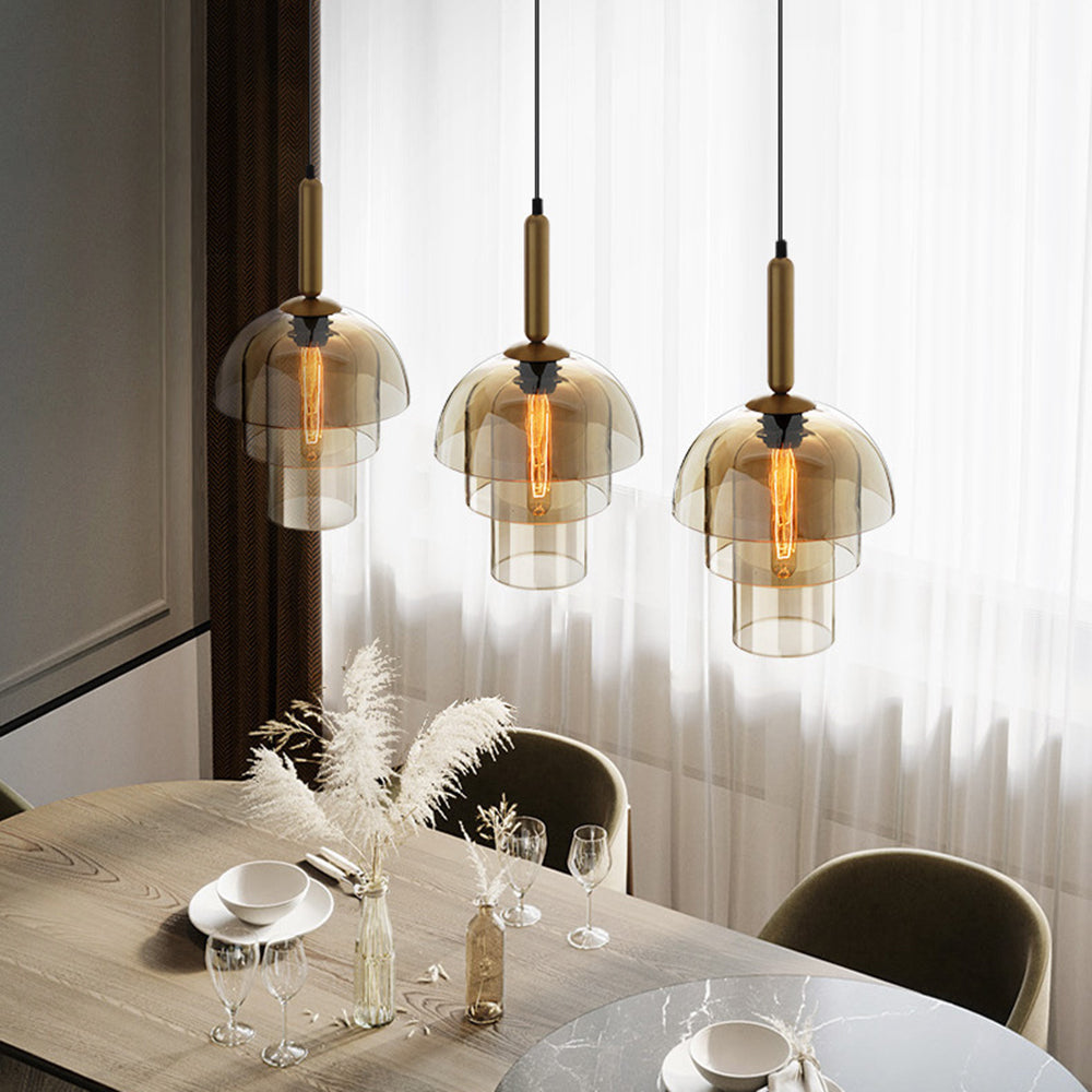 Glass Dome Pendant Light | Ceiling Light Fixture | H7.09-11.02 in | Modern Glass & Metal | Adjustable Hanging | Brick by Brick