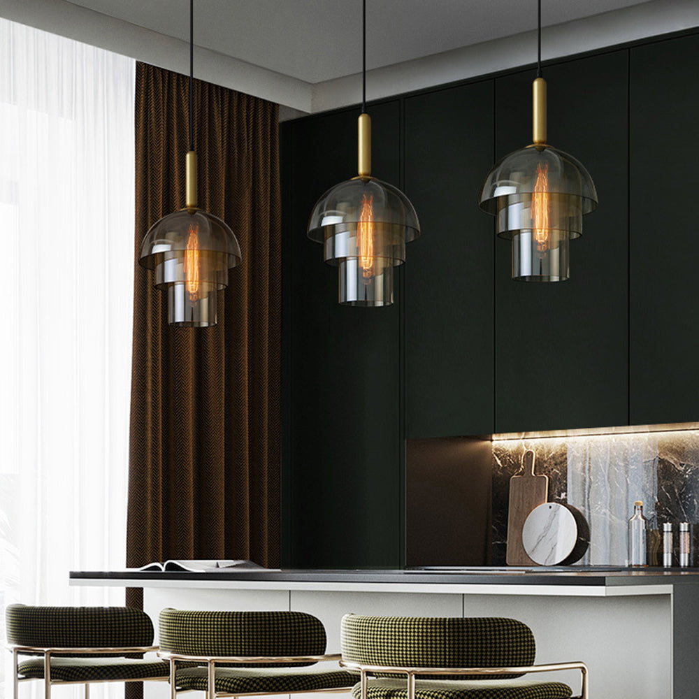 Glass Dome Pendant Light | Ceiling Light Fixture | H7.09-11.02 in | Modern Glass & Metal | Adjustable Hanging | Brick by Brick