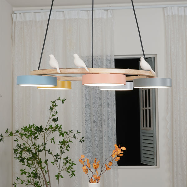 Morandi Style Chandelier | 25.6/28.3 x 5.5 in | Metal, Wood, Resin, Acrylic | Adjustable Pendant | Brick by Brick