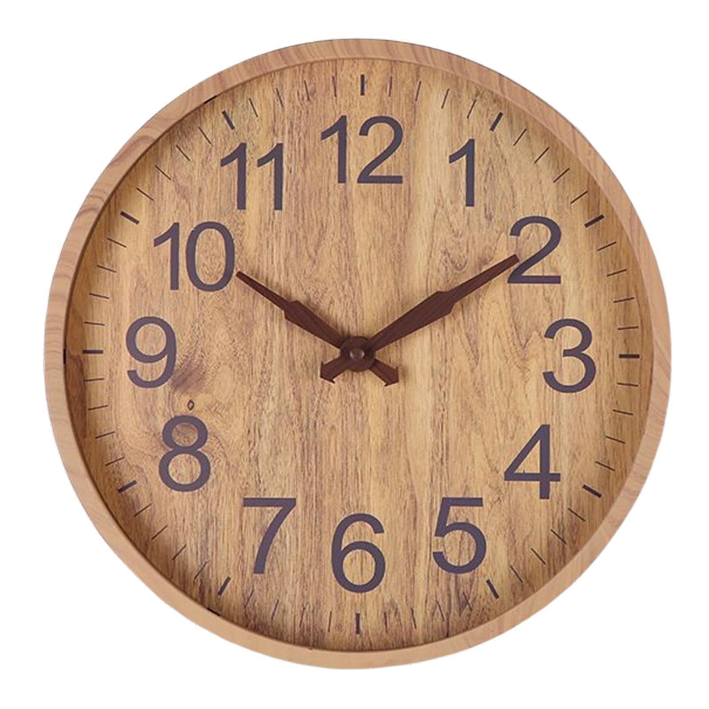 Rustic Wall Clock | 12 in | Natural Wood with Dark Numbers | Silent Quartz Movement | Brick by Brick