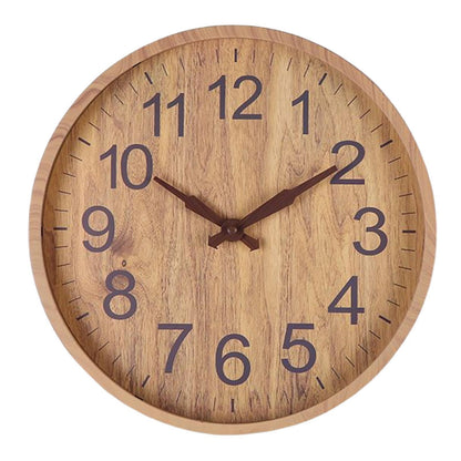 Rustic Wall Clock | 12 in | Natural Wood with Dark Numbers | Silent Quartz Movement | Brick by Brick