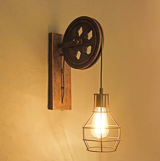 Retro Industrial Wall Lamp | 12 x 3.7 in | Vintage Wood | Metal Sconce | Rustic Lighting Fixture | Brick by Brick