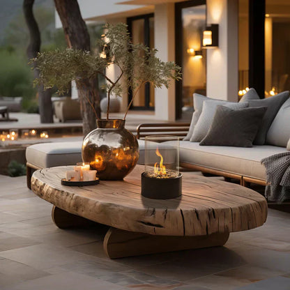 Portable Flame Table Lantern | Gas-Powered with Black Metal & Glass | Indoor & Outdoor Ambience
