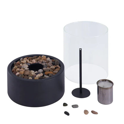 Portable Flame Table Lantern | Gas-Powered with Black Metal & Glass | Indoor & Outdoor Ambience