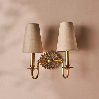 Alessio Vintage Brass Wall Light | 13.8 in | Fabric Shade | E14 LED Compatible | Brick by Brick