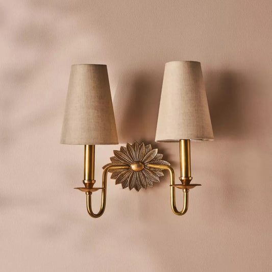 Alessio Vintage Brass Wall Light | 13.8 in | Fabric Shade | E14 LED Compatible | Brick by Brick