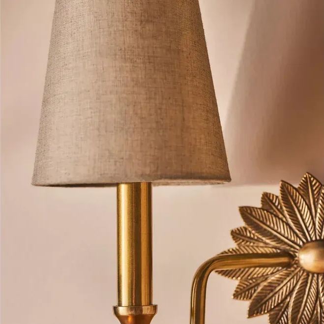 Alessio Vintage Brass Wall Light | 13.8 in | Fabric Shade | E14 LED Compatible | Brick by Brick