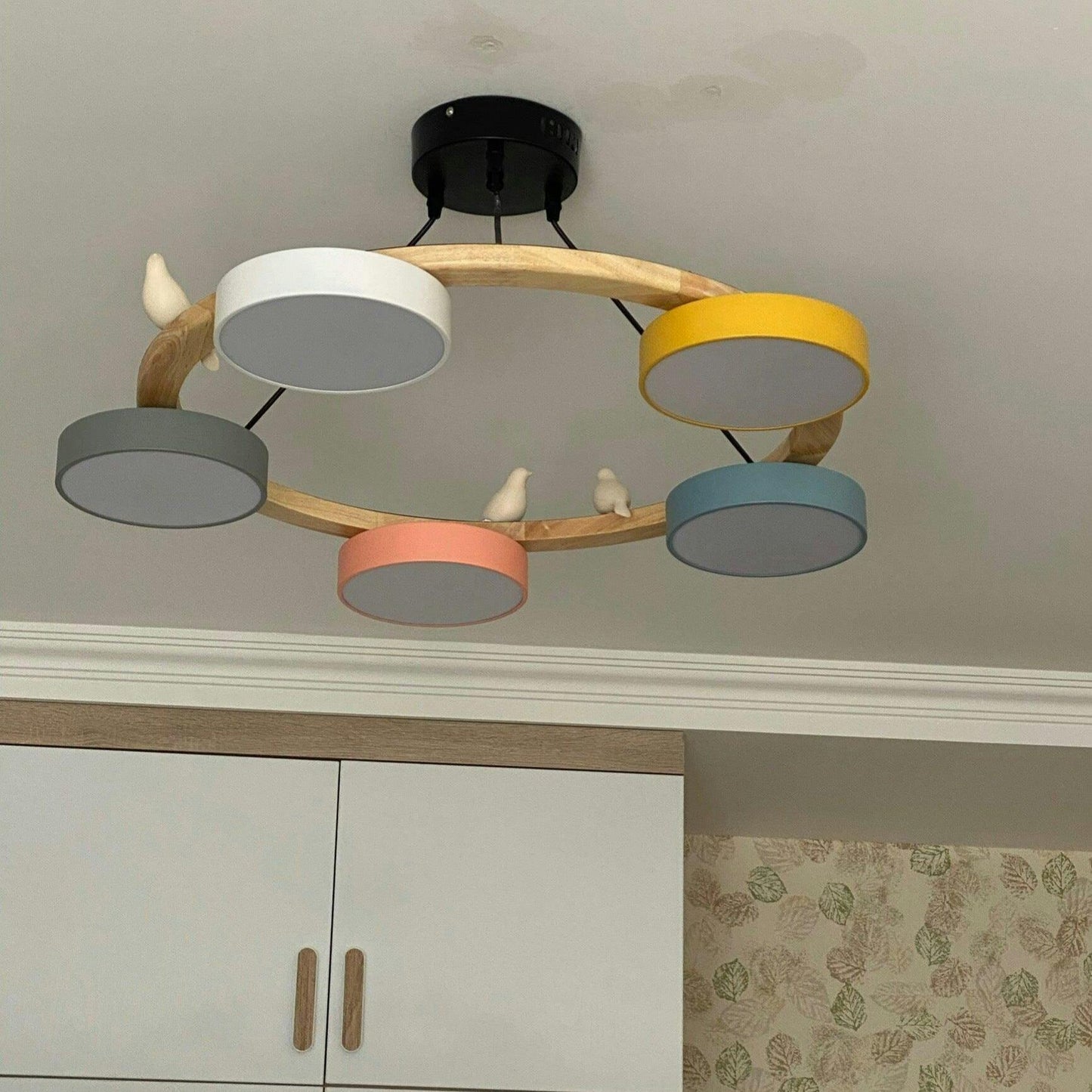 Morandi Style Chandelier | 25.6/28.3 x 5.5 in | Metal, Wood, Resin, Acrylic | Adjustable Pendant | Brick by Brick