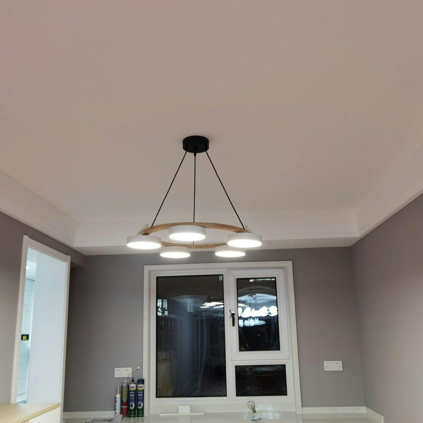 Morandi Style Chandelier | 25.6/28.3 x 5.5 in | Metal, Wood, Resin, Acrylic | Adjustable Pendant | Brick by Brick