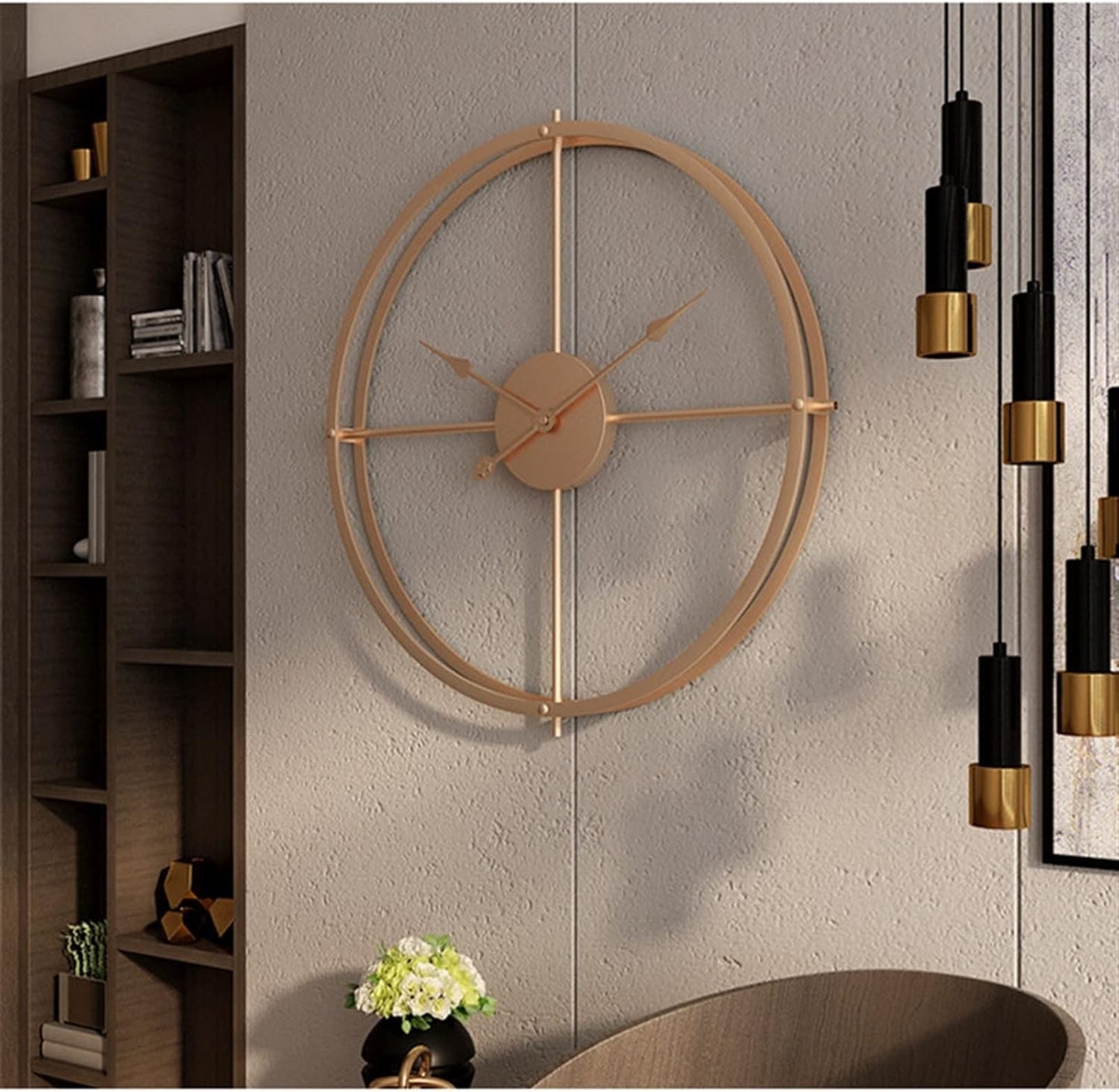 Silent Oversized Iron Clock | 20.5″ | Minimalist Numerals | Black/Gold | Brick by Brick
