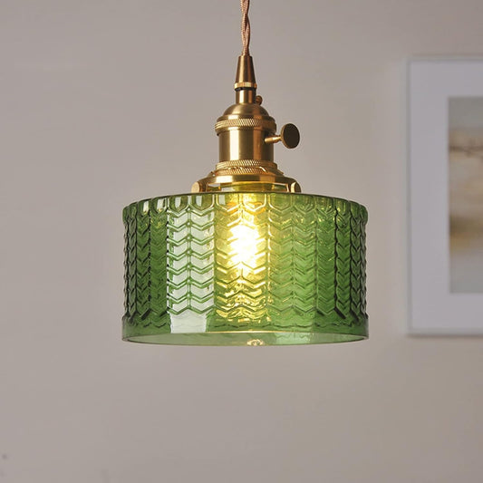 Vintage Glass Ceiling Pendant | Textured Glass & Brass | Warm 3000K Glow | Brick by Brick