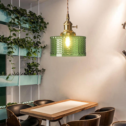 Vintage Glass Ceiling Pendant | Textured Glass & Brass | Warm 3000K Glow | Brick by Brick