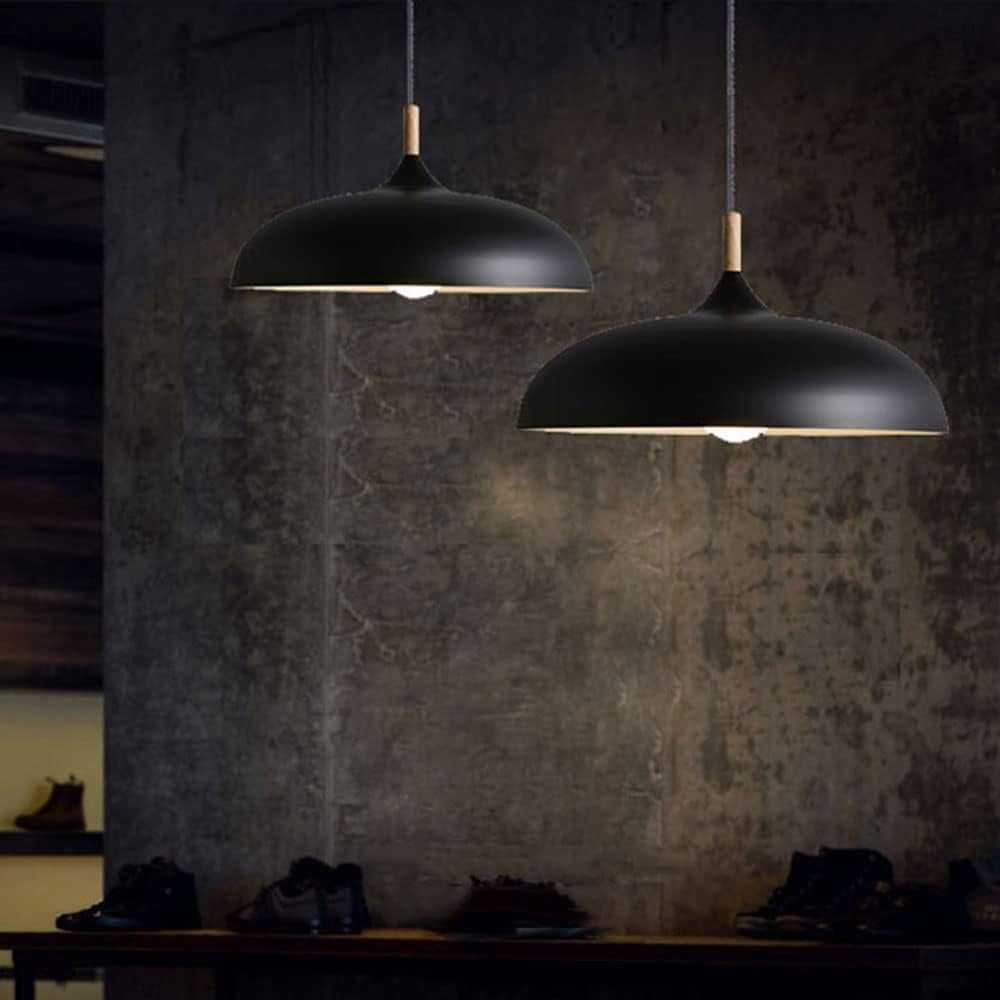 Scandinavian Pendant Light | Oak & Iron | Adjustable Height | E27 Bulb | Minimalist Nordic Design