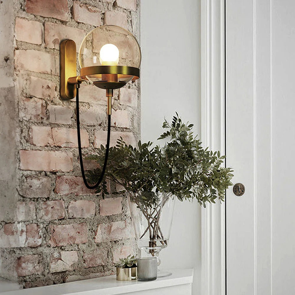 Nordic Glass Wall Lamp | Iron Base | Retro Vintage Style | 11in Round Shade | Brick by Brick
