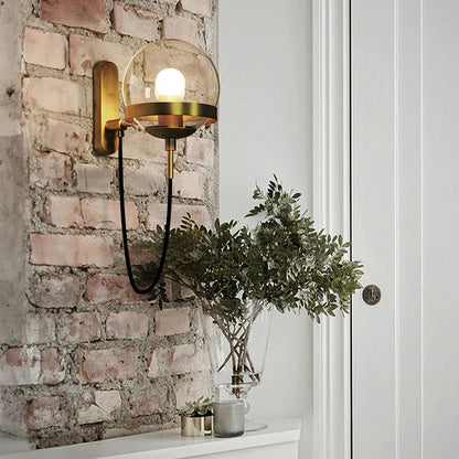 Nordic Glass Wall Lamp | Iron Base | Retro Vintage Style | 11in Round Shade | Brick by Brick
