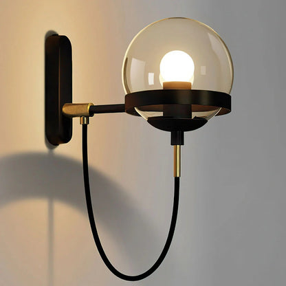 Nordic Glass Wall Lamp | Iron Base | Retro Vintage Style | 11in Round Shade | Brick by Brick