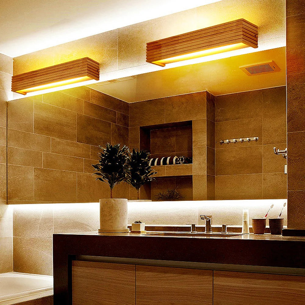 Wooden LED Wall Light | Acrylic Shade | Rustic Modern Design | 15–22in | Brick by Brick