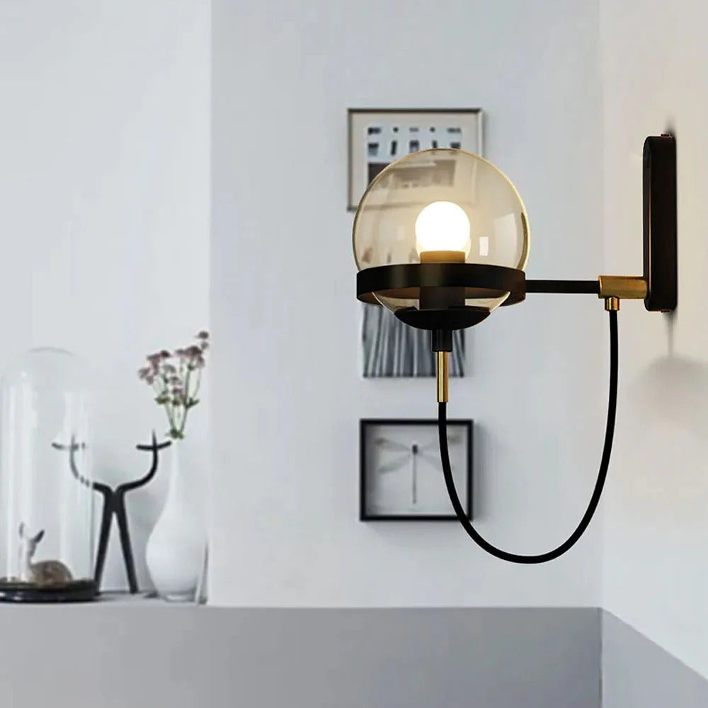 Nordic Glass Wall Lamp | Iron Base | Retro Vintage Style | 11in Round Shade | Brick by Brick