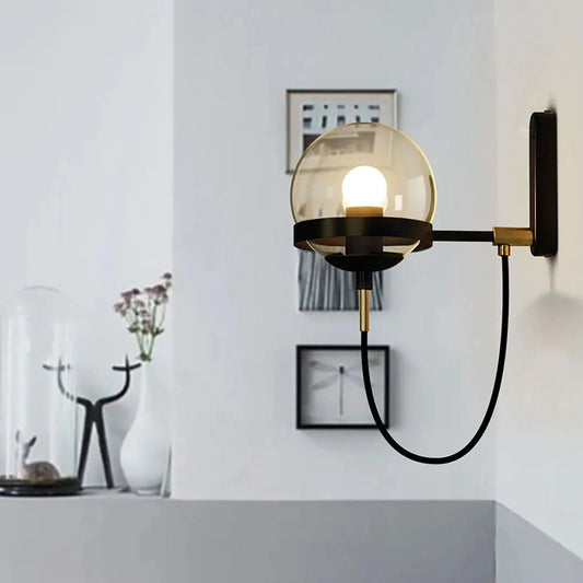 Nordic Glass Wall Lamp | Iron Base | Retro Vintage Style | 11in Round Shade | Brick by Brick