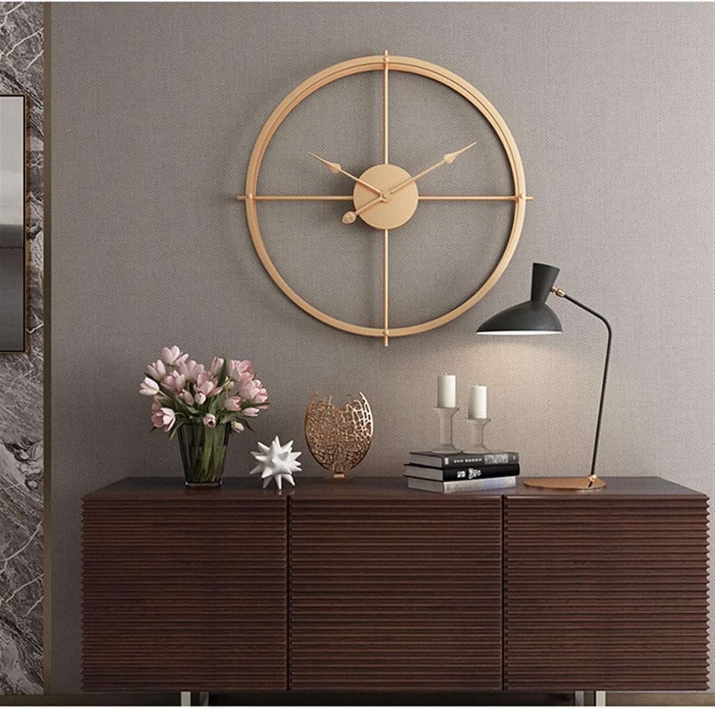 Silent Oversized Iron Clock | 20.5″ | Minimalist Numerals | Black/Gold | Brick by Brick