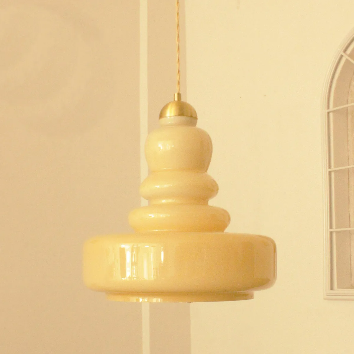 Candy French Glass Pendant Light | 11.8 x 47.2 in | Contemporary Beige Glass Shade | Adjustable Suspension Fixture | Brick by Brick