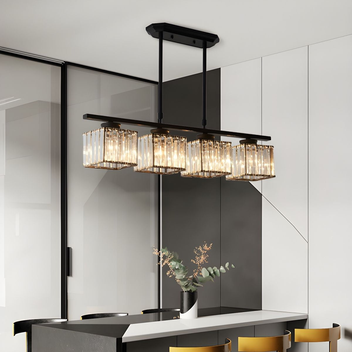 Multi-Head Glass Chandelier | Modern Dining Room Lighting | Adjustable Height | Brick by Brick