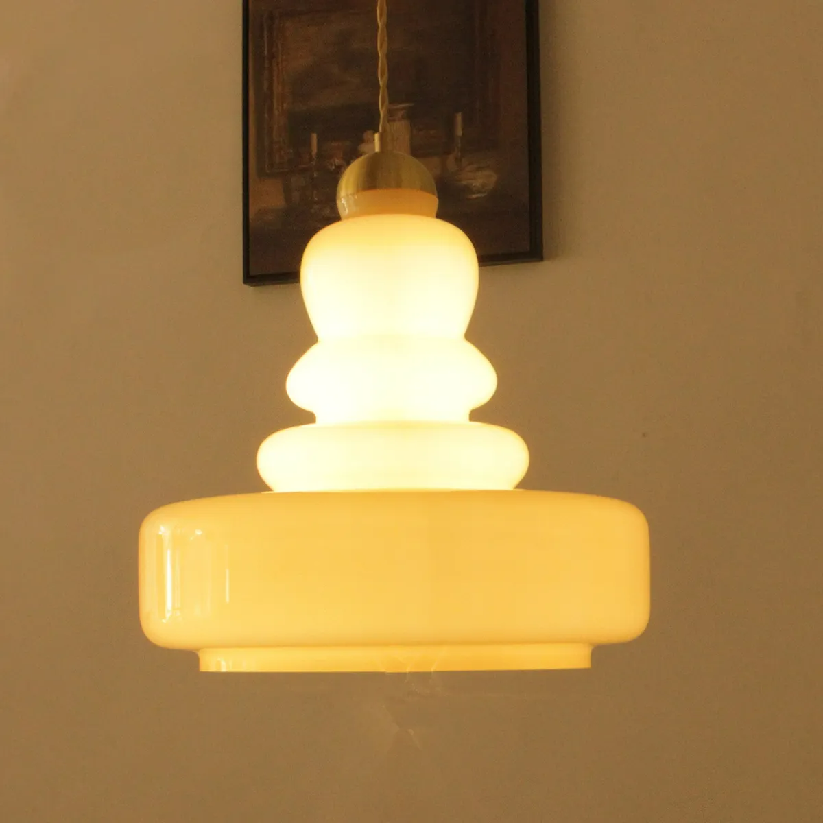 Candy French Glass Pendant Light | 11.8 x 47.2 in | Contemporary Beige Glass Shade | Adjustable Suspension Fixture | Brick by Brick