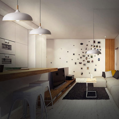 Scandinavian Pendant Light | Oak & Iron | Adjustable Height | E27 Bulb | Minimalist Nordic Design