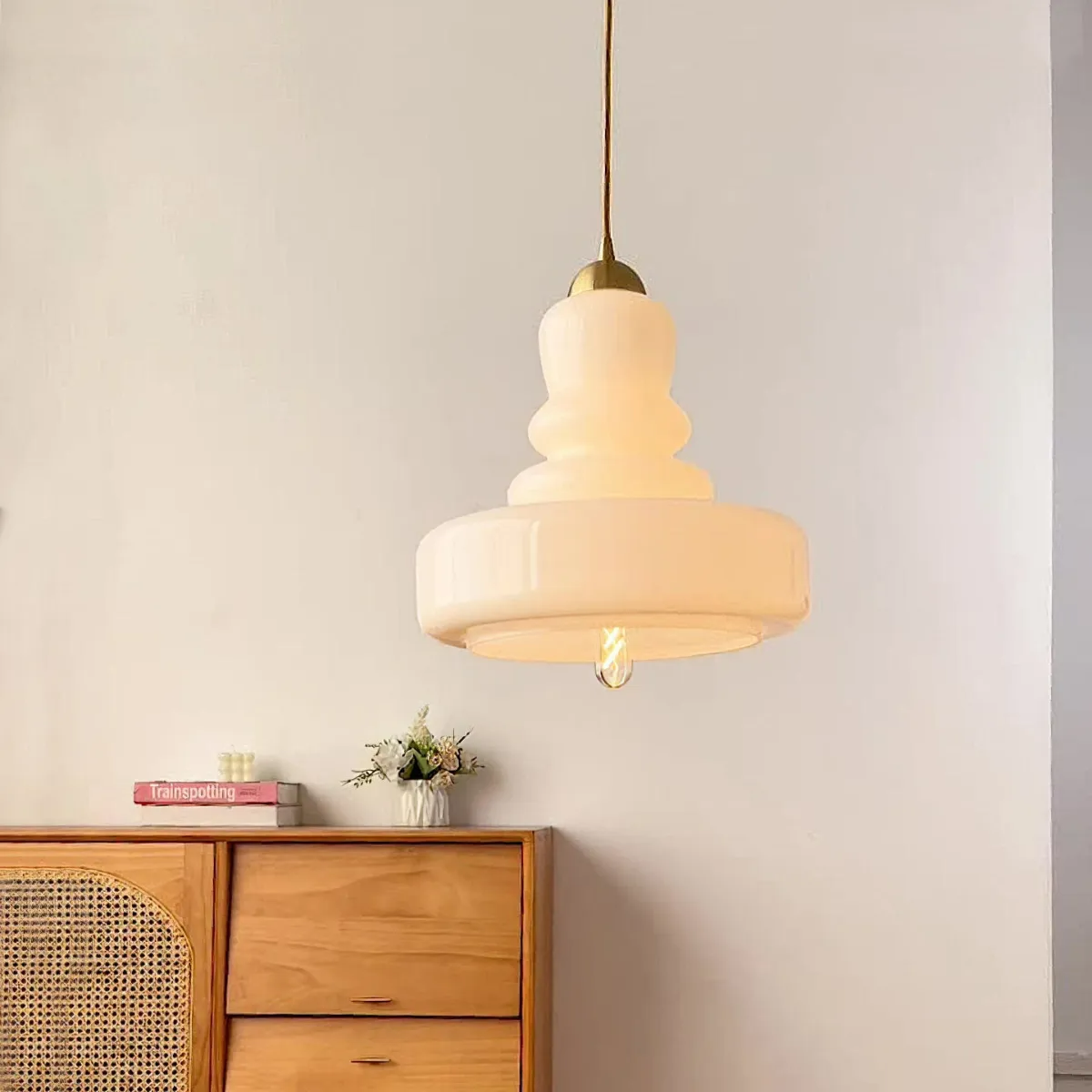 Candy French Glass Pendant Light | 11.8 x 47.2 in | Contemporary Beige Glass Shade | Adjustable Suspension Fixture | Brick by Brick