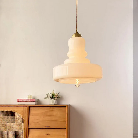 Candy French Glass Pendant Light | 11.8 x 47.2 in | Contemporary Beige Glass Shade | Adjustable Suspension Fixture | Brick by Brick
